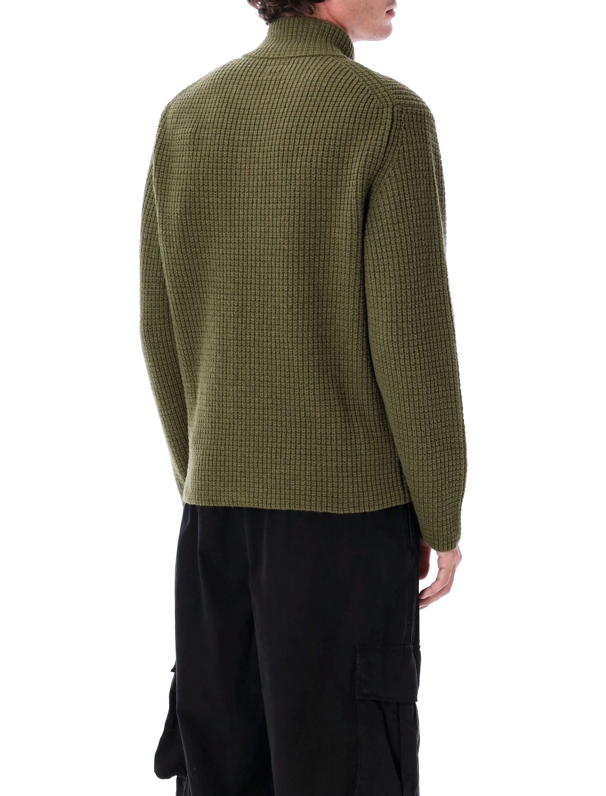 C.P.COMPANY Men's Waffle Knit Cardigan with Zip Closure