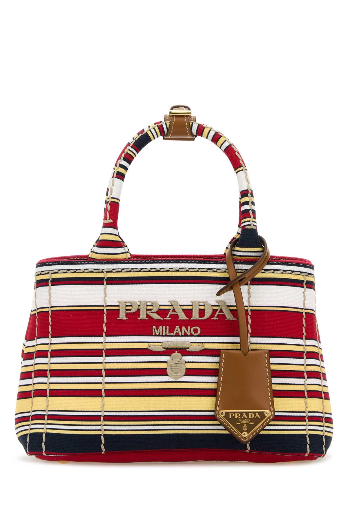 PRADA Stripped Embroidered Mini Handbag