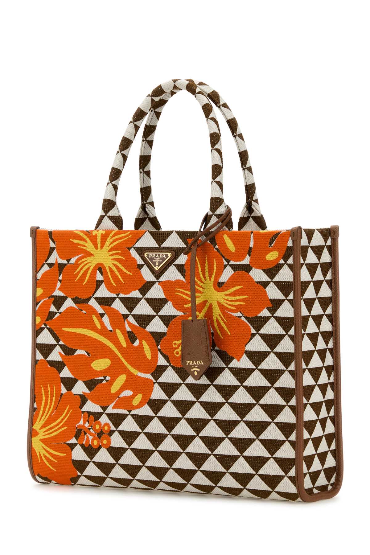 PRADA Embroidered Fabric Large Symbol Shopping Handbag