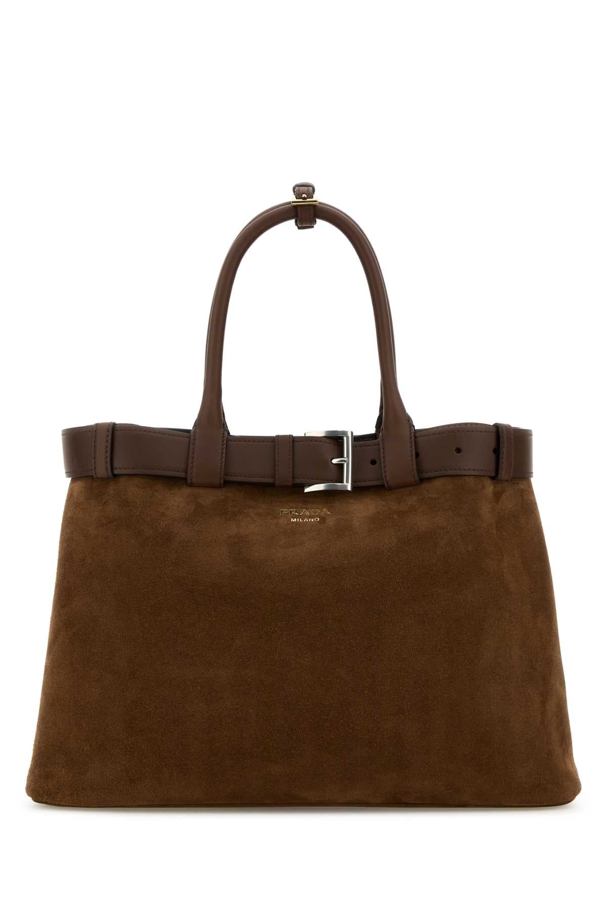 PRADA Large Suede Buckle Handbag
