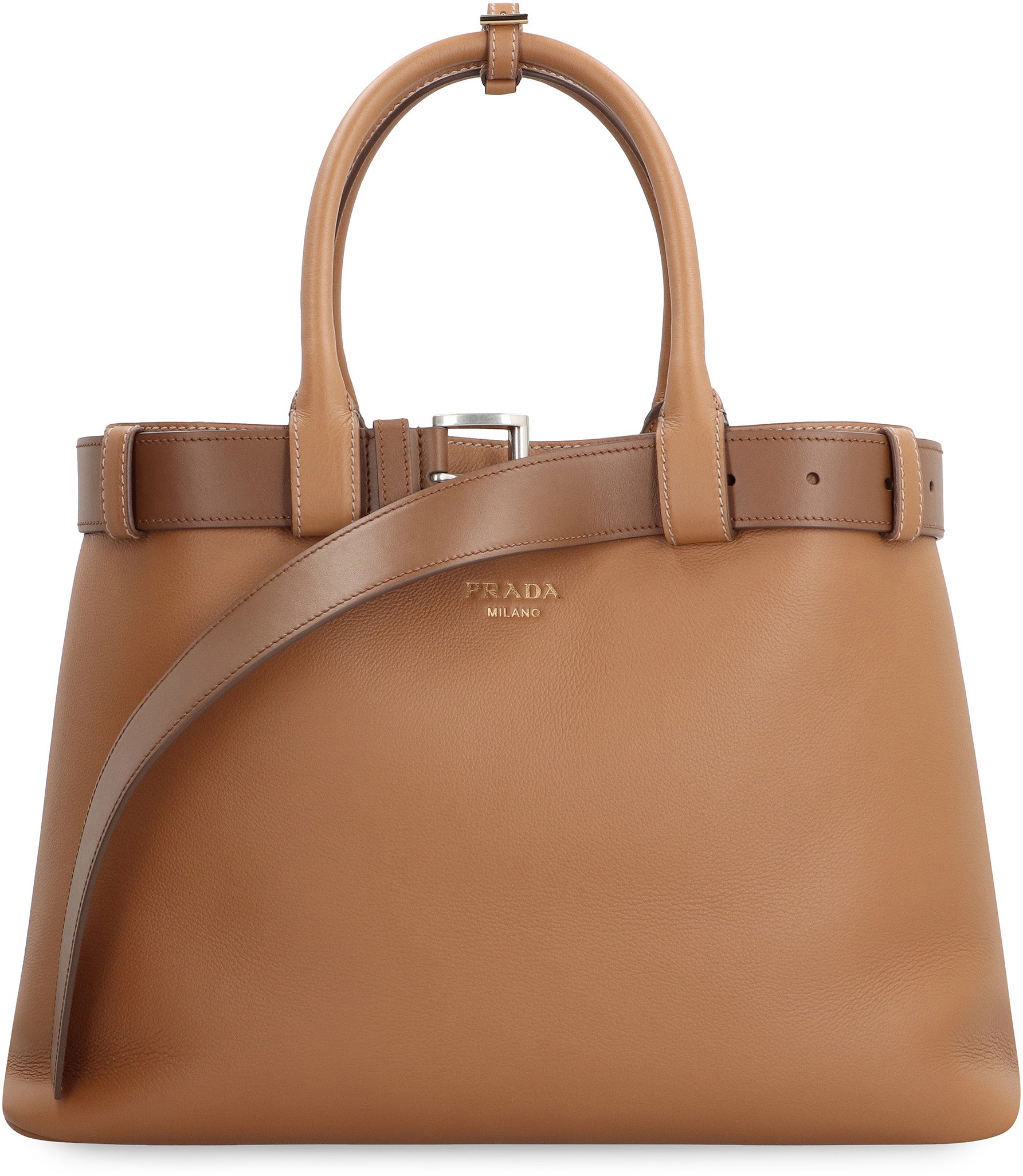 PRADA Buckle Leather Handbag 37 CM