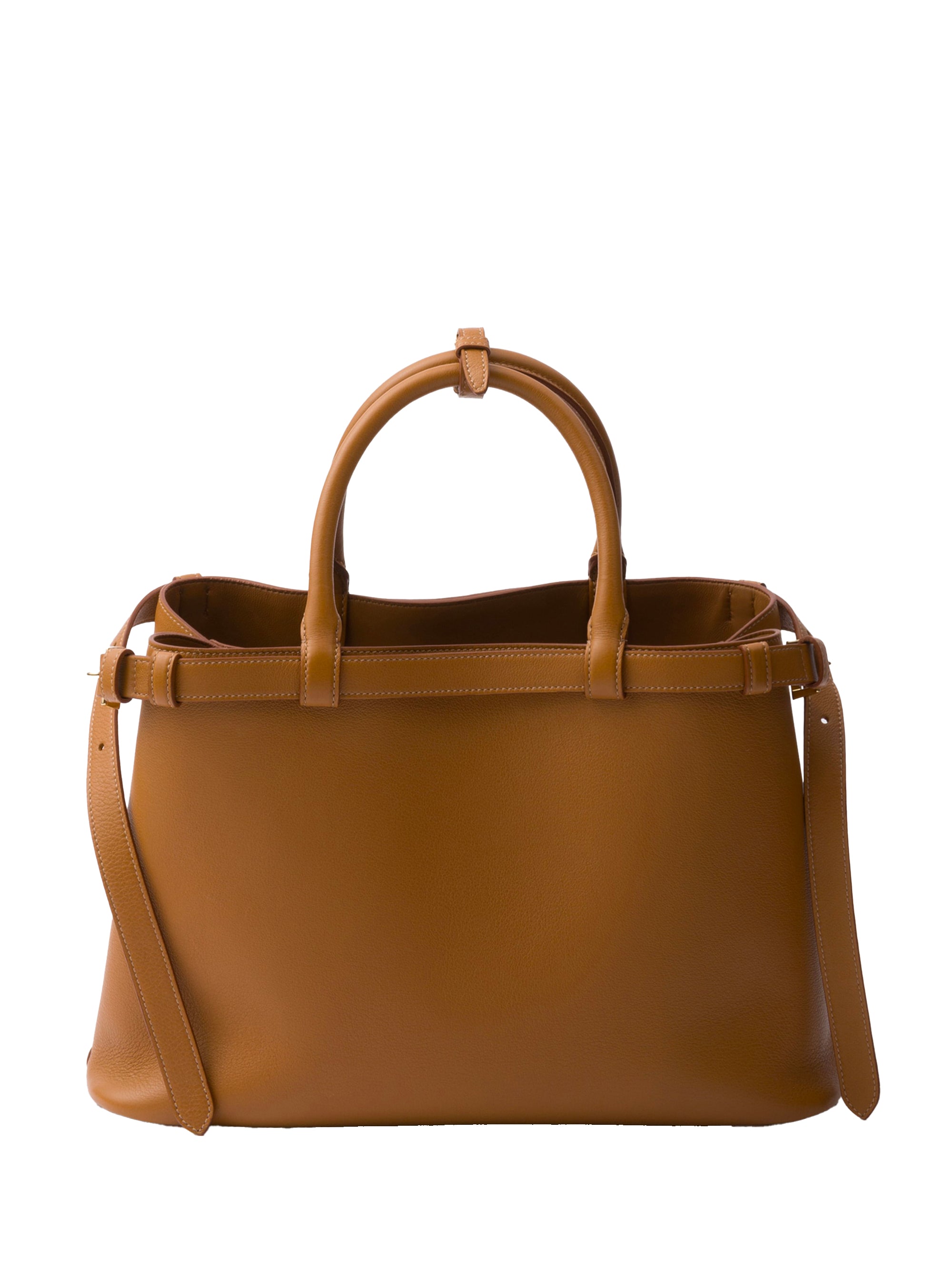 PRADA Buckle Medium Leather Handbag with Double Belt - W 35 X H 25 X D 14 CM