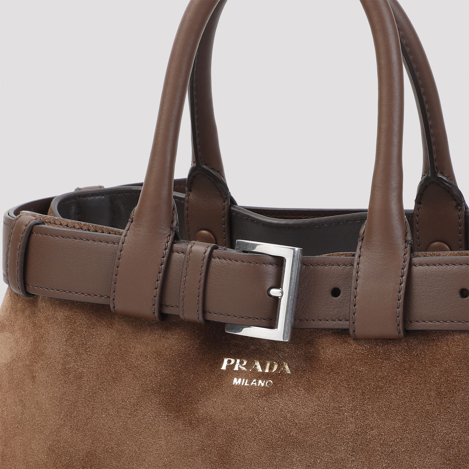 PRADA Suede Buckle Medium Handbag