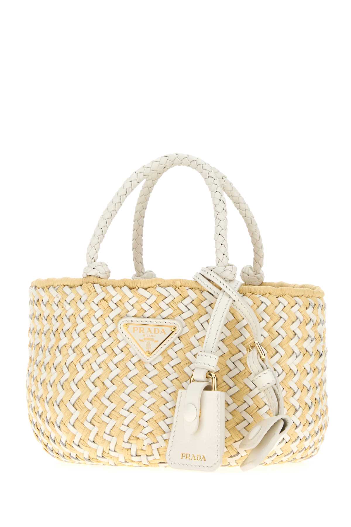 PRADA Two-Tone Leather and Raffia Handbag