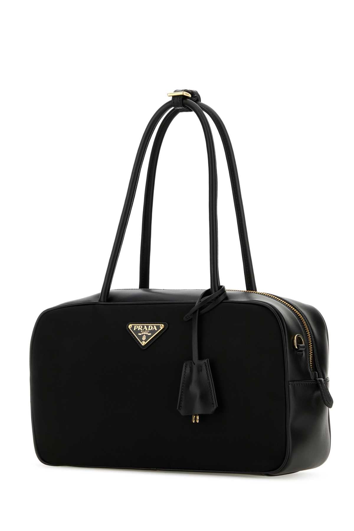 PRADA Nylon Handbag with Gold Metal Details