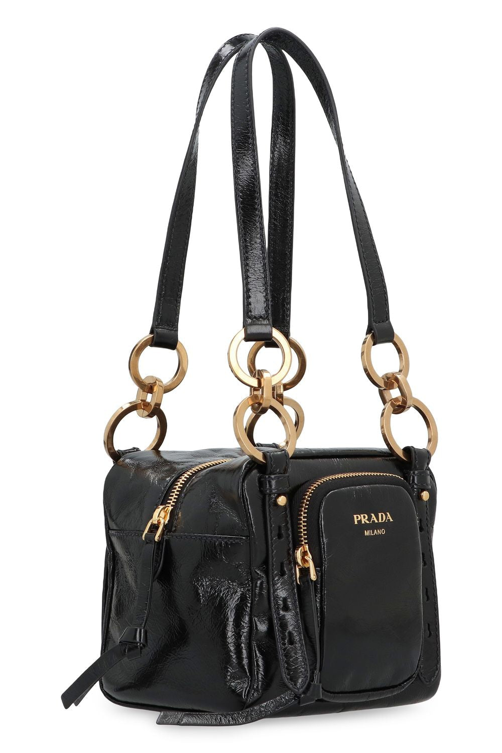 PRADA Mini Leather Dangle Boston Handbag