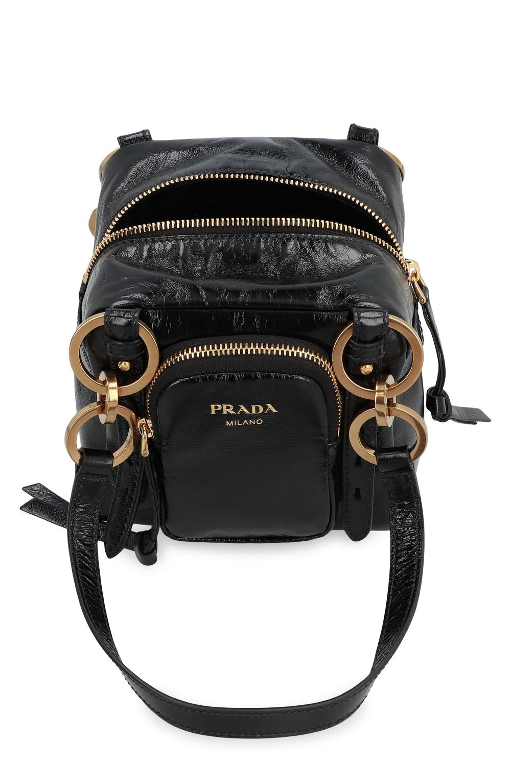 PRADA Mini Leather Dangle Boston Handbag
