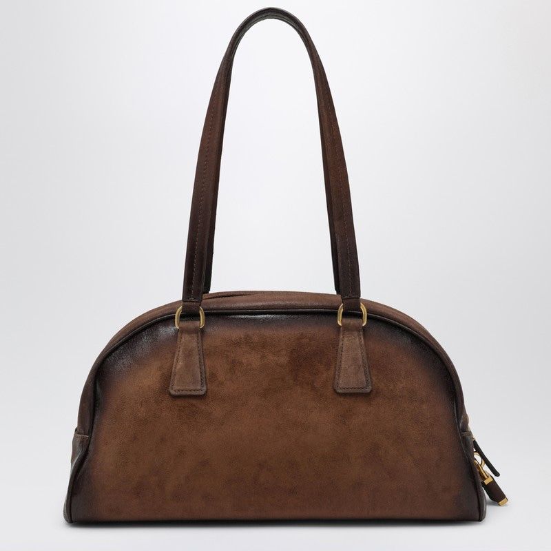 PRADA Medium Vintage-Effect Leather Bowling Handbag