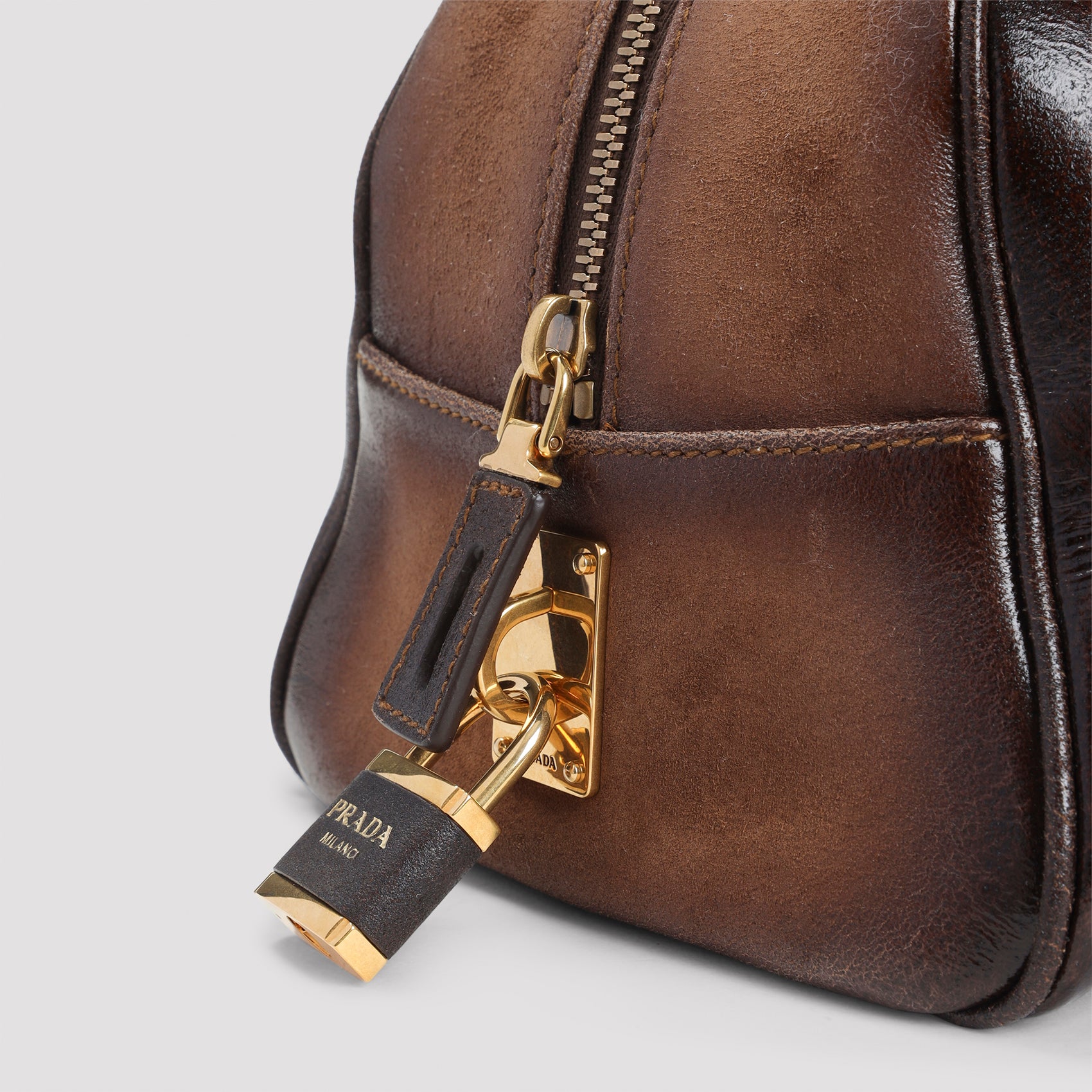 PRADA Leather Handbag with Gold-Toned Hardware