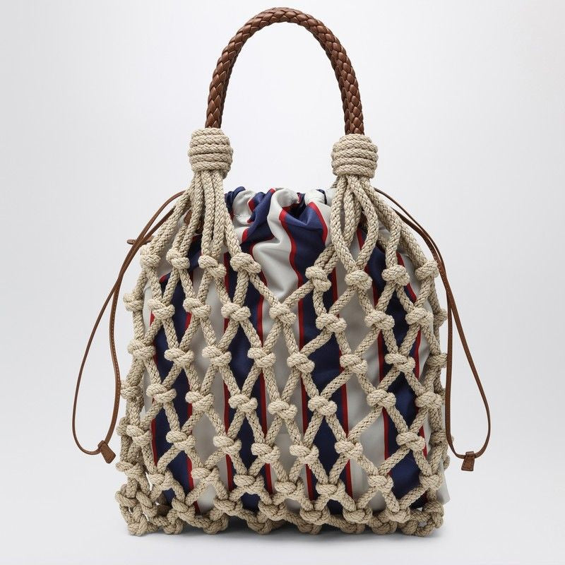 PRADA Medium Woven Cotton Rope Handbag