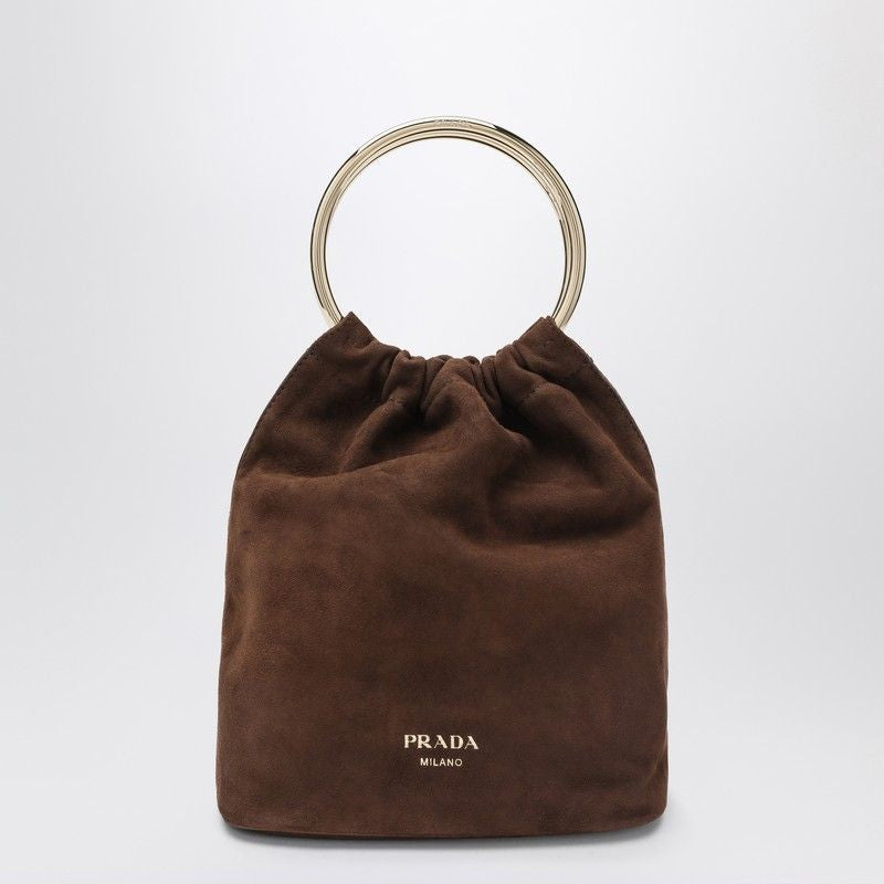 PRADA Mini Bucket Handbag with Metal Handles and Chain Strap