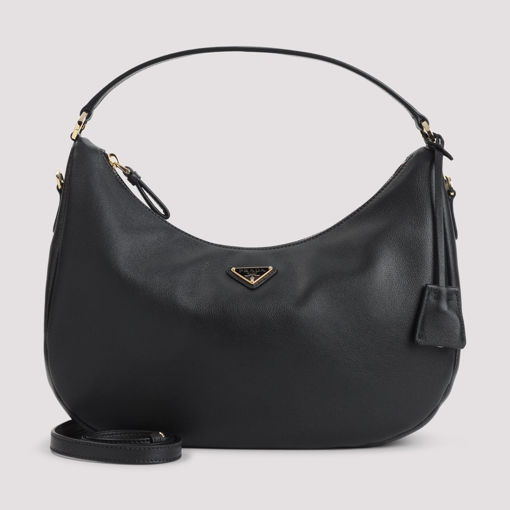 PRADA Mini Leather Handbag with Tonal Handle and Adjustable Strap