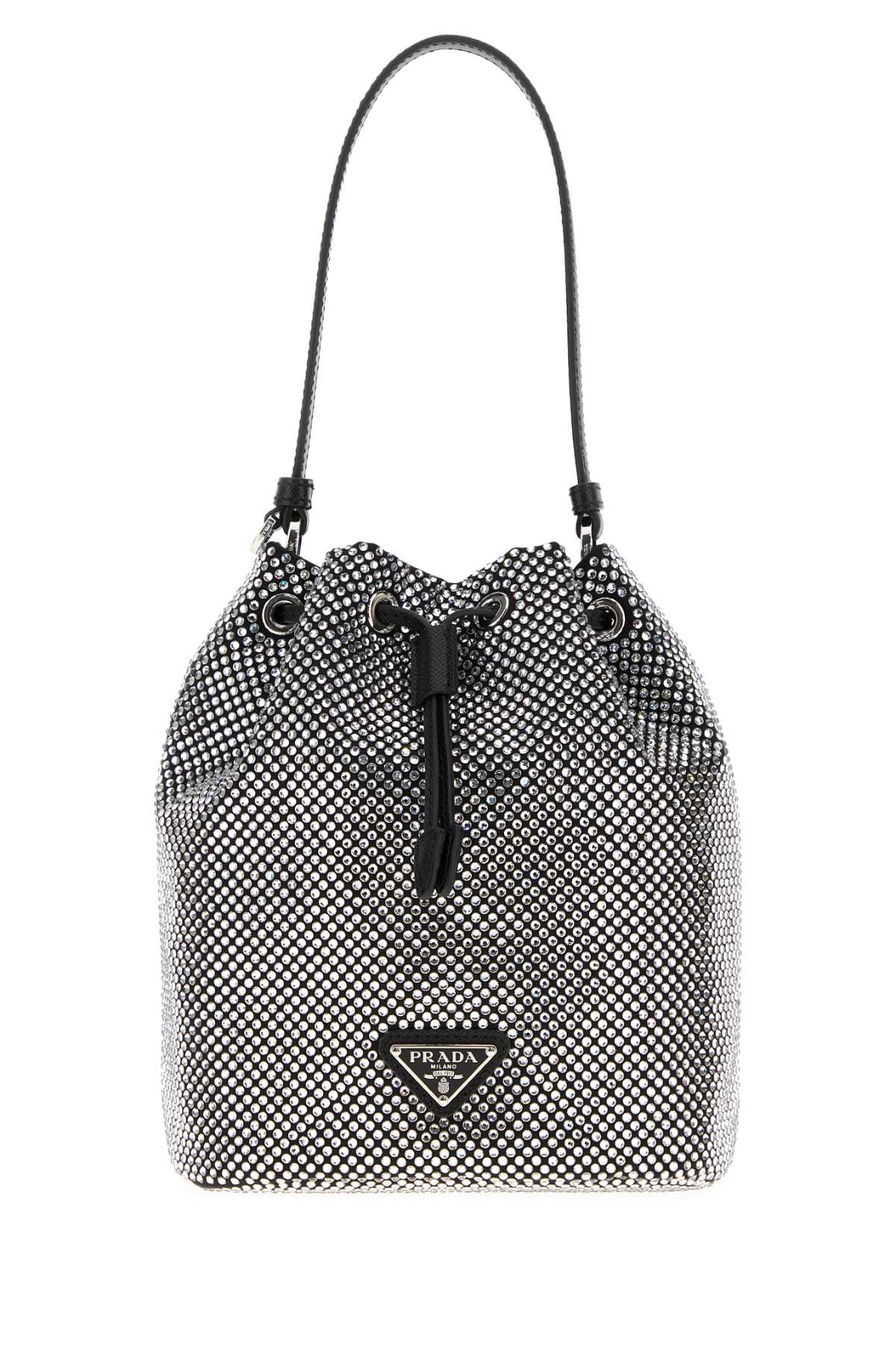 PRADA Embellished Satin Bucket Handbag
