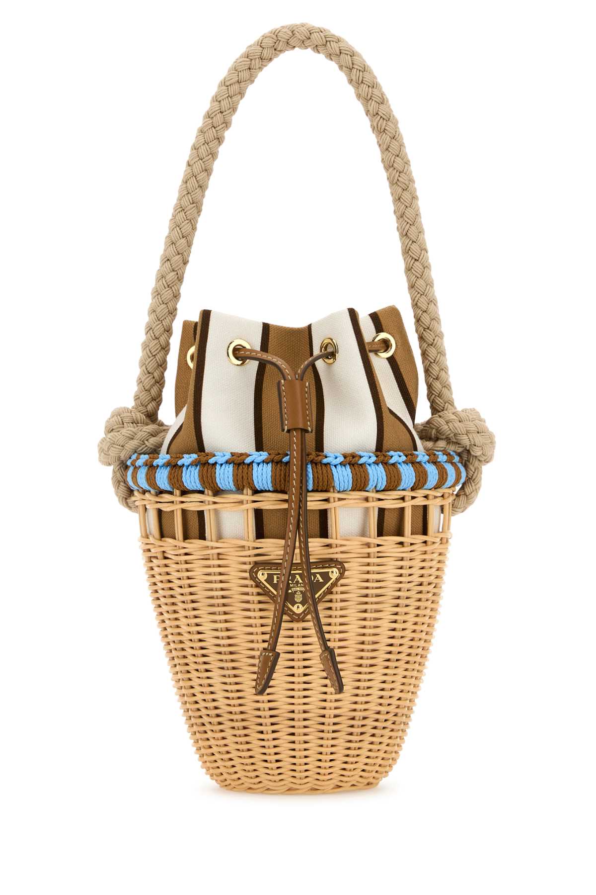 PRADA Mini Wicker Bucket Handbag