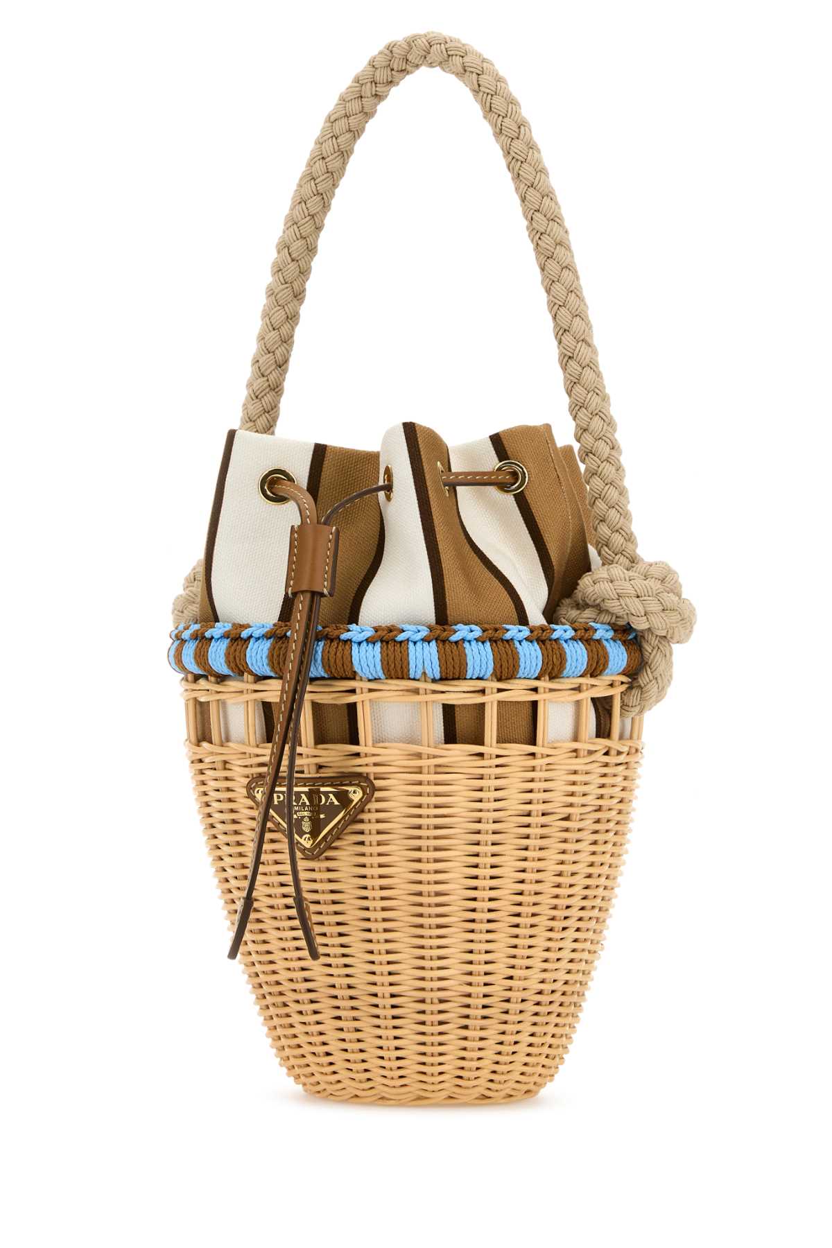 PRADA Mini Wicker Bucket Handbag