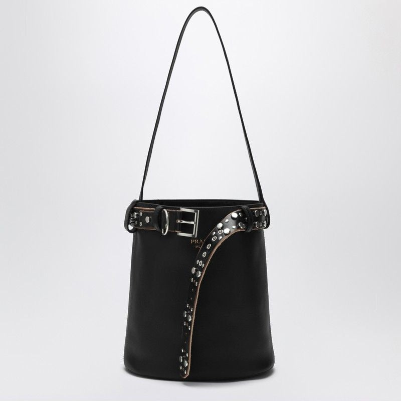 PRADA Bucket Handbag with Buckle and Studded Belt