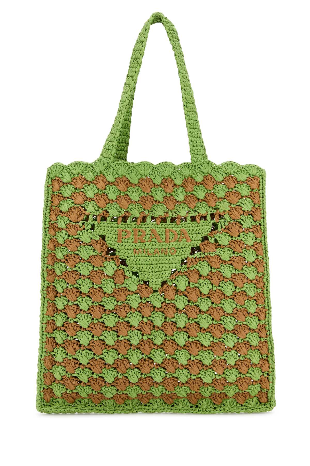 PRADA Two-Tone Raffia Mini Shopping Handbag