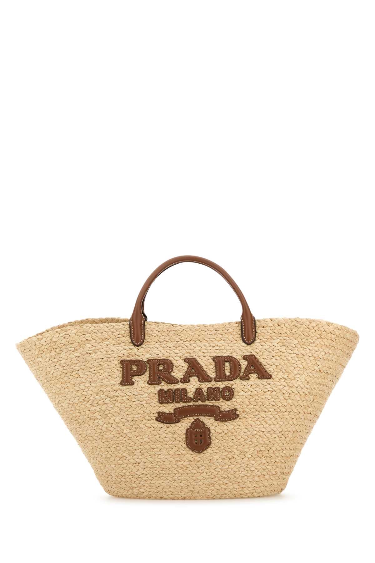 PRADA Large Raffia Shopping Handbag