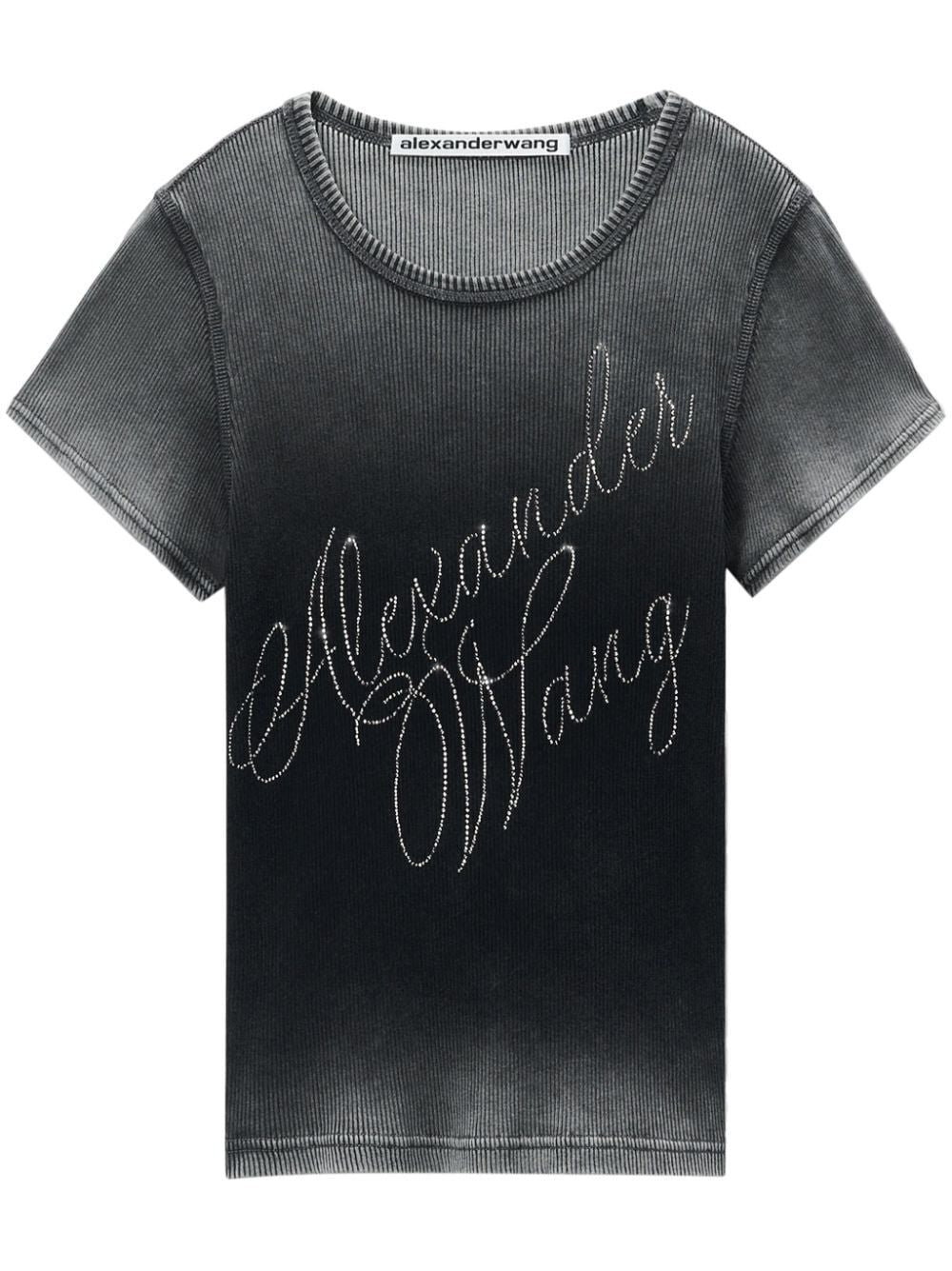 ALEXANDER WANG Rhinestone Logo T-Shirt - Slim Fit Size S