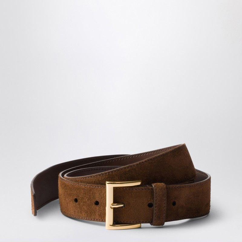 PRADA Suede Leather Belt with Adjustable Gold-Finish Buckle