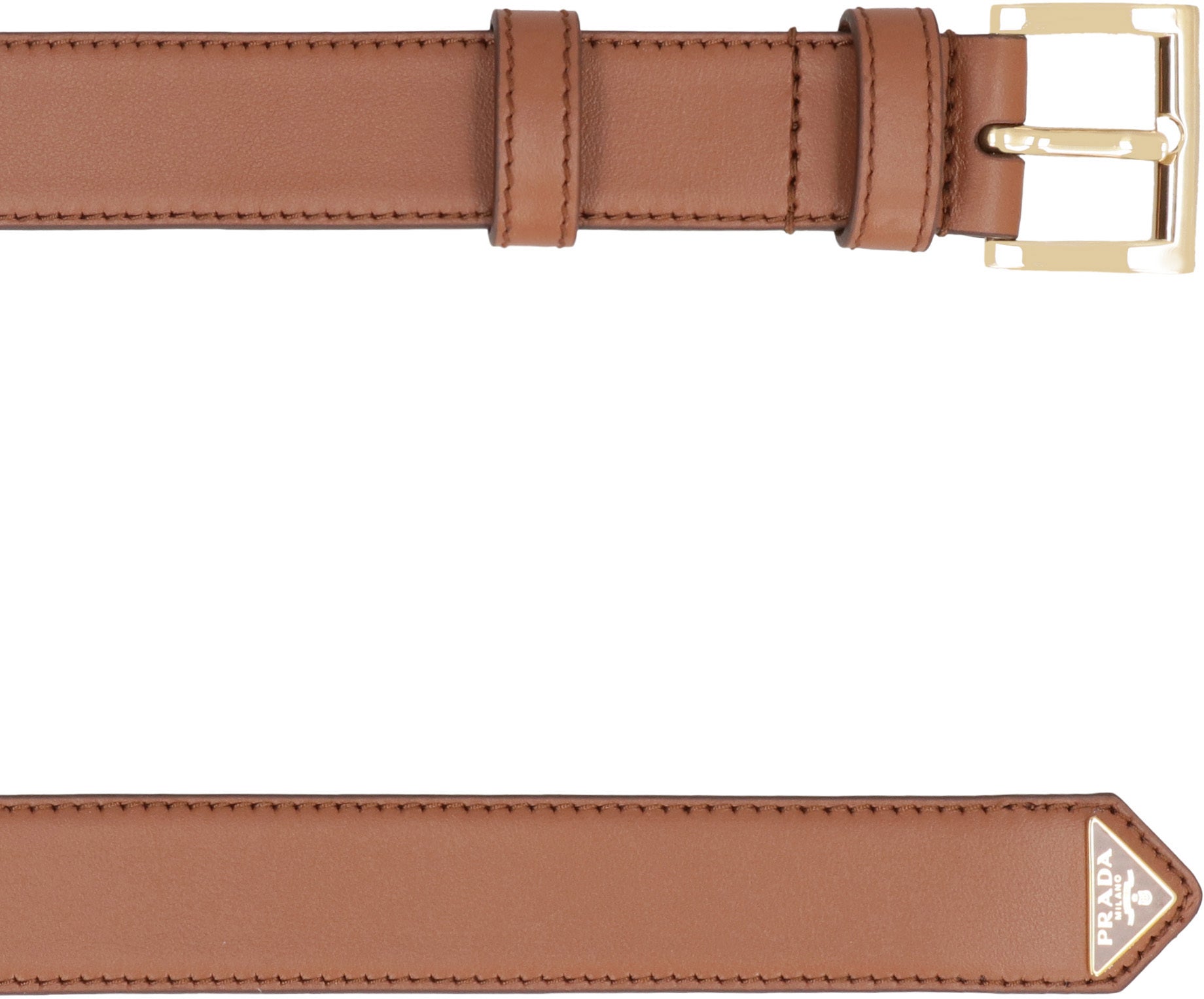 PRADA 100% Leather 2.5 cm Belt with Gold-Tone Buckle