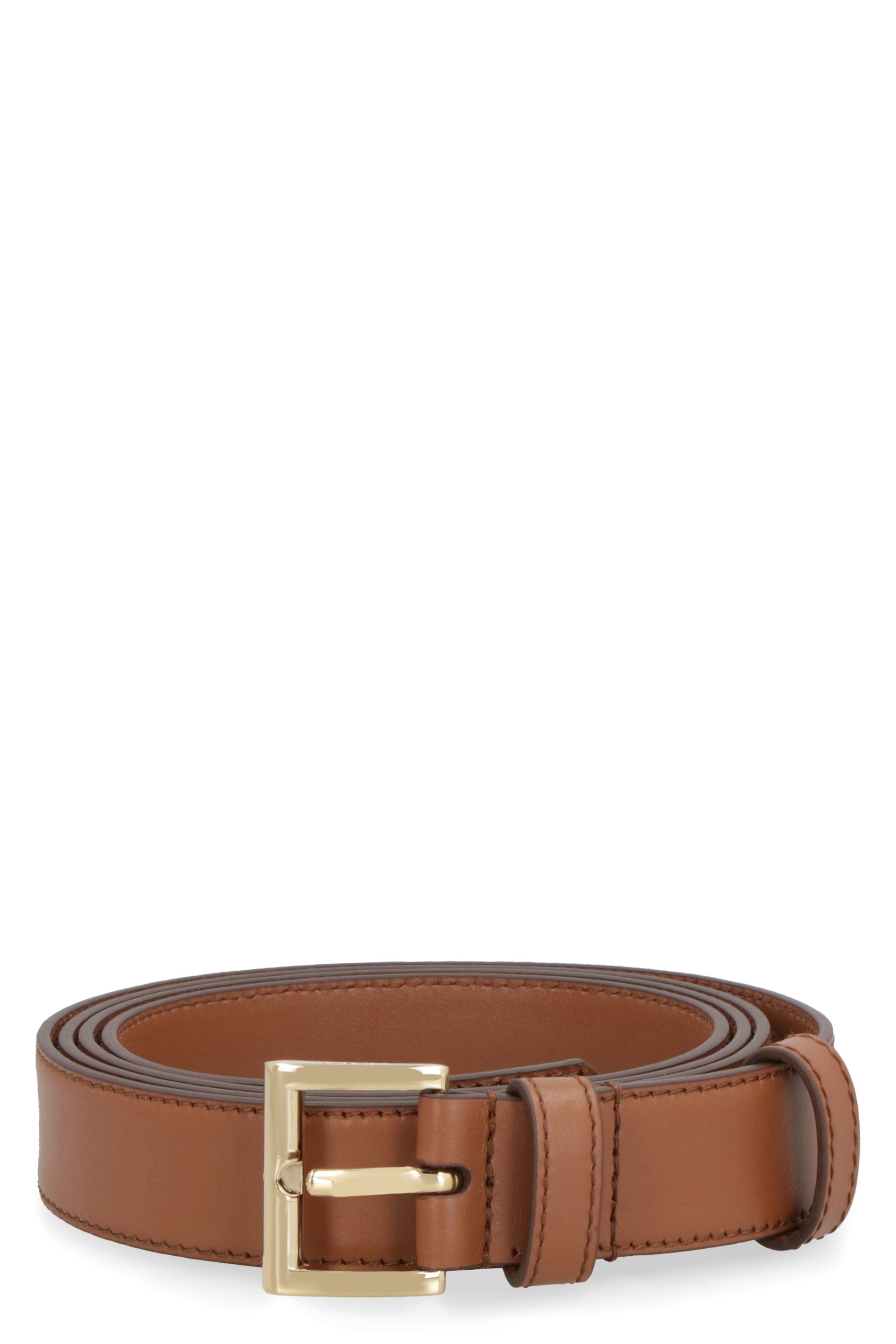 PRADA 100% Leather 2.5 cm Belt with Gold-Tone Buckle