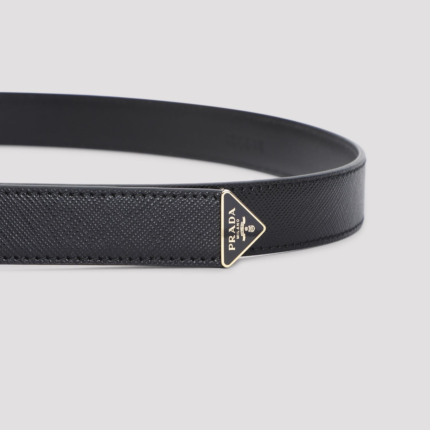 PRADA Saffiano Leather Belt with Metal Buckle and Adjustable Fit