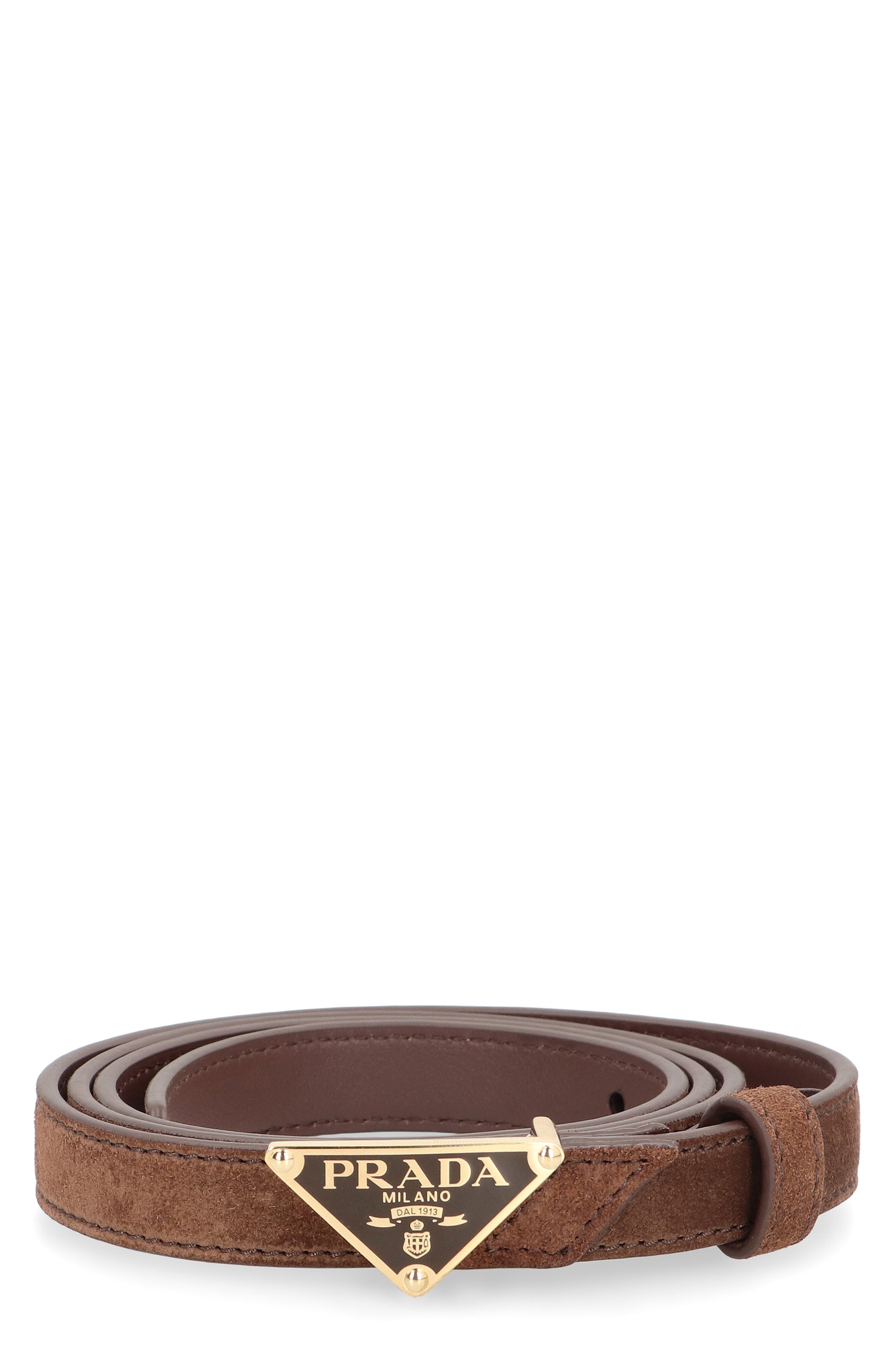 PRADA Elegant Leather Belt with Triangular Buckle - 1.5 cm