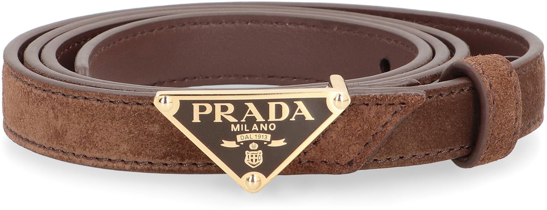 PRADA Elegant Leather Belt with Triangular Buckle - 1.5 cm