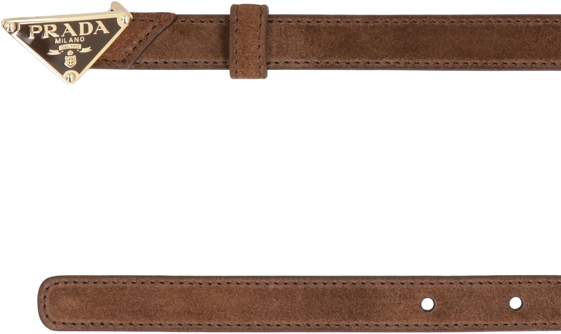 PRADA Elegant Leather Belt with Triangular Buckle - 1.5 cm