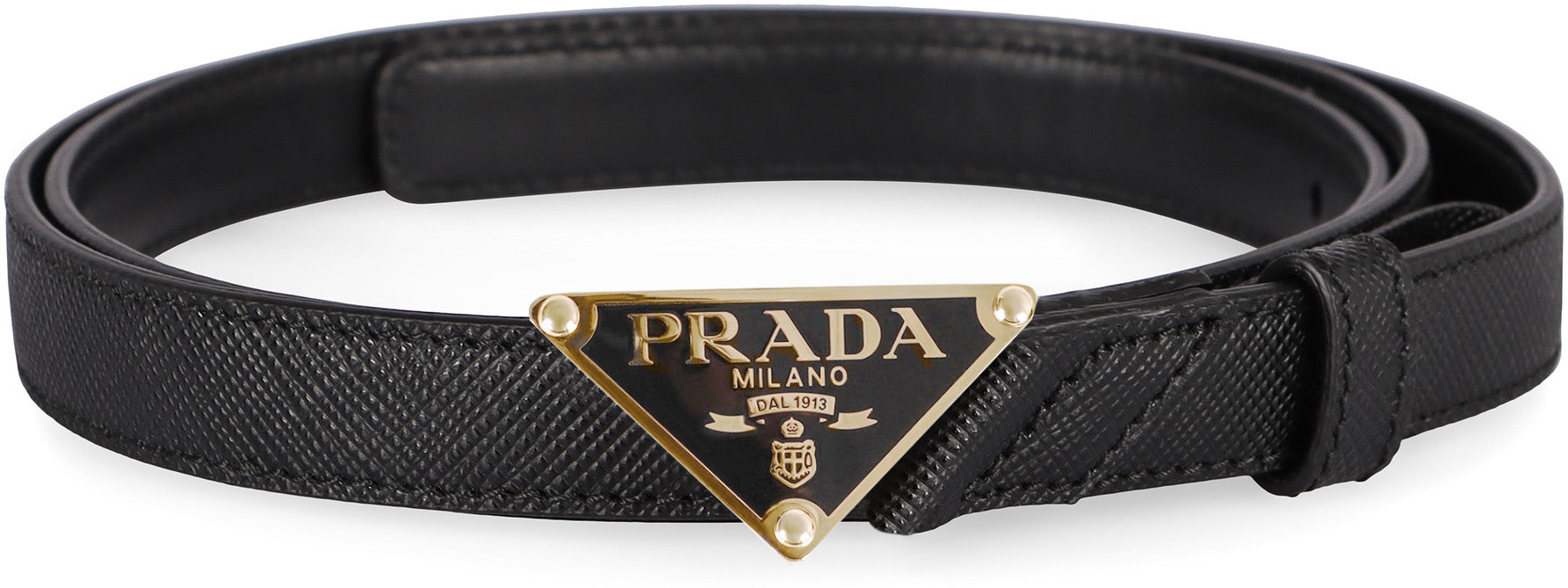 PRADA Saffiano Leather Belt with Triangle Logo Buckle