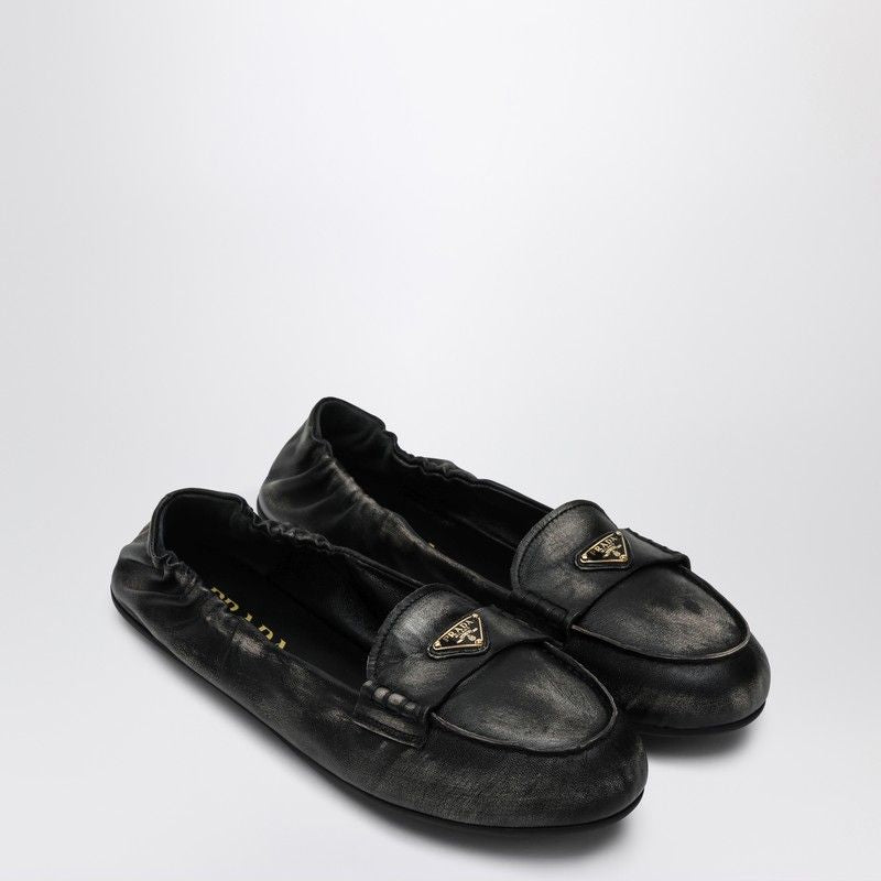 PRADA Vintage-Effect Nappa Leather Moccasins for Women