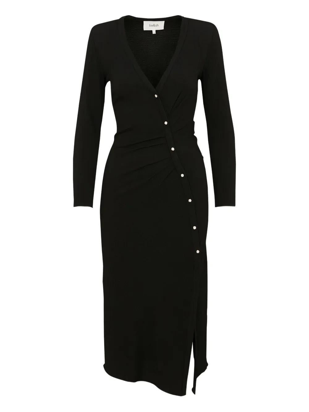 BA&SH Mid-Length Dress with V-Neck and Shoulder Pads