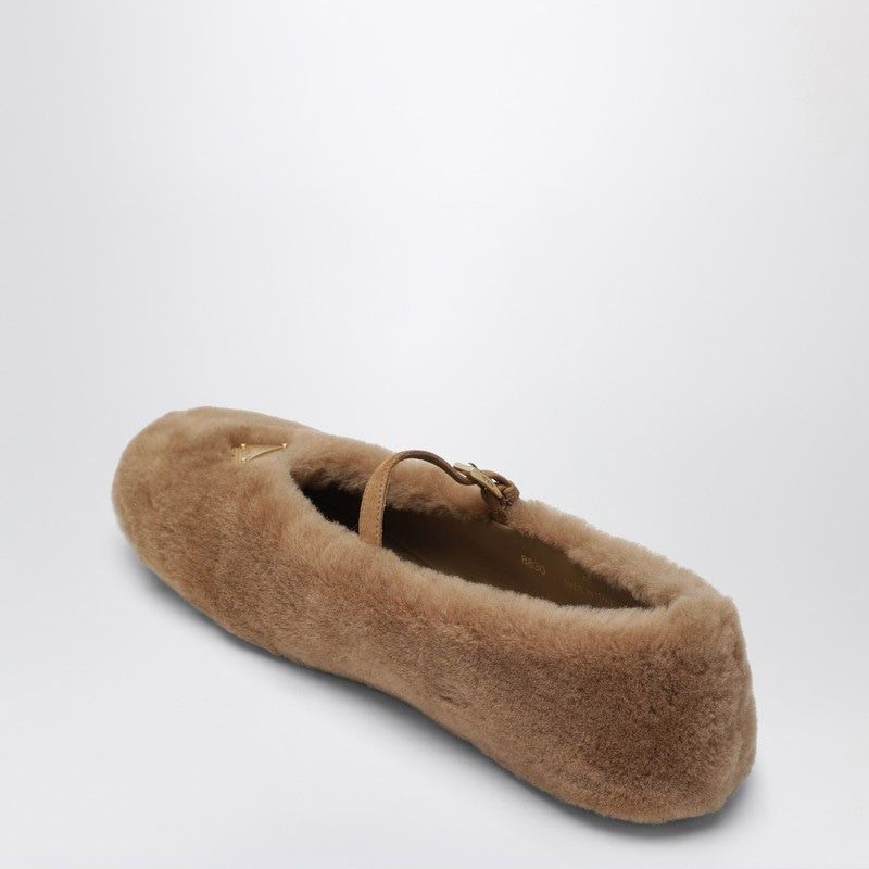 PRADA Shearling Ballerinas with Adjustable Strap