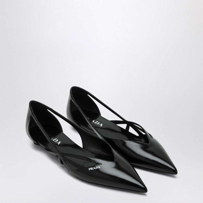 PRADA Cut Out Brushed Leather Ballerina