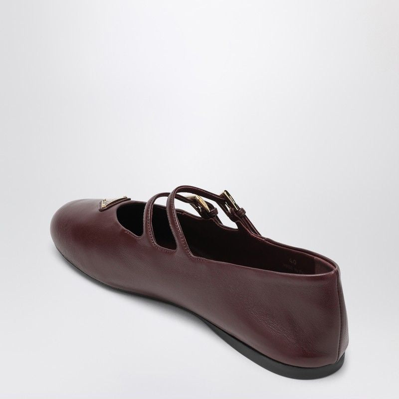 PRADA Leather Ballerina Flats with Triangle Logo