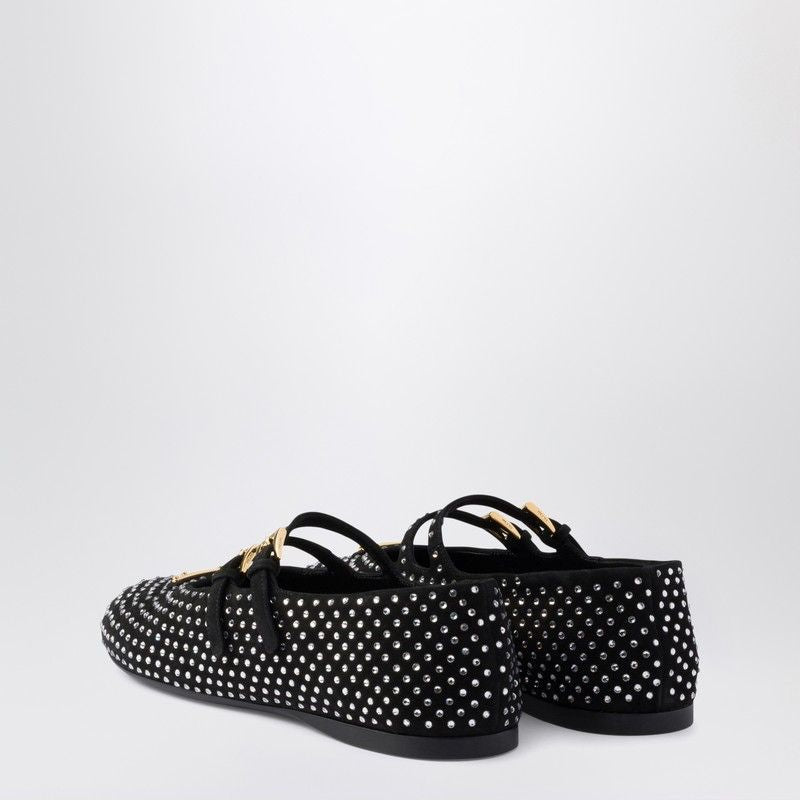 PRADA Rhinestone Ballerina Flats with Logo Triangle