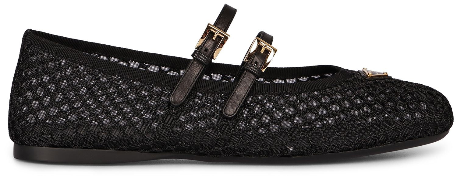 PRADA Mesh Fabric Ballerinas with Adjustable Ankle Straps