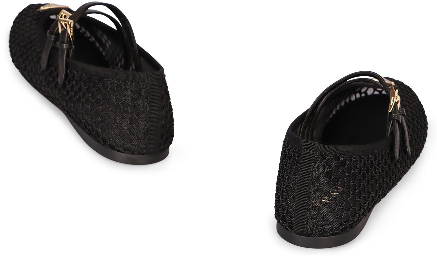 PRADA Mesh Fabric Ballerinas with Adjustable Ankle Straps