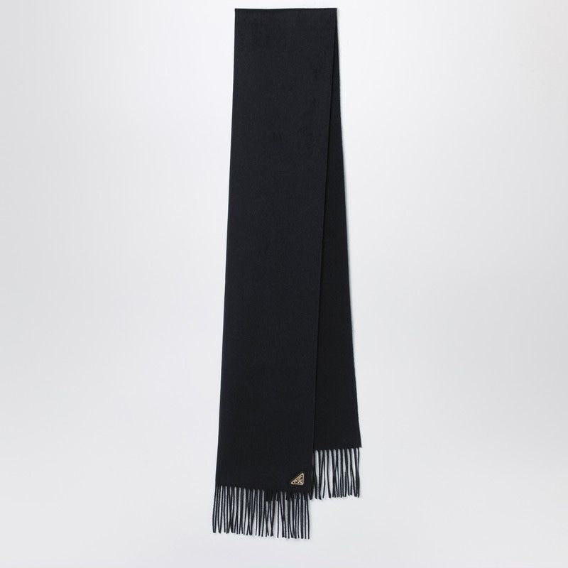 PRADA Luxurious Silk and Cashmere Scarf with Fringe Details