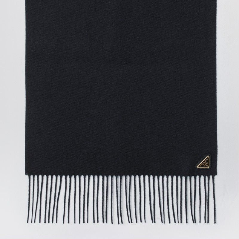 PRADA Luxurious Silk and Cashmere Scarf with Fringe Details