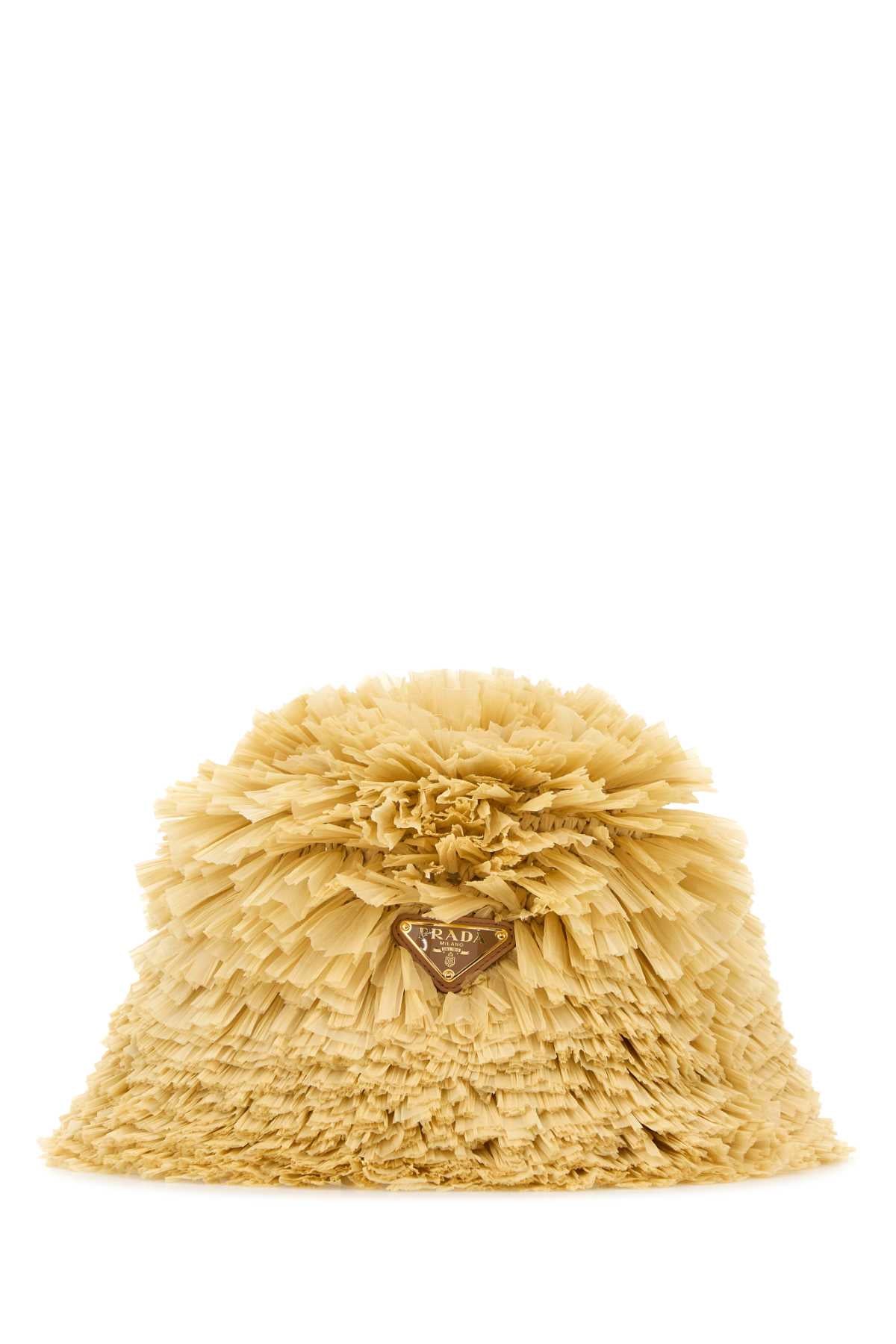 PRADA Embellished Raffia Bucket Hat for Women - FW25