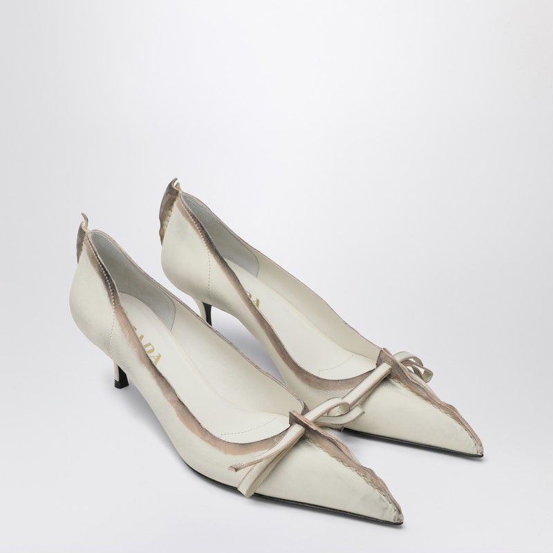 PRADA Antique Leather Pumps with Bow Detail
