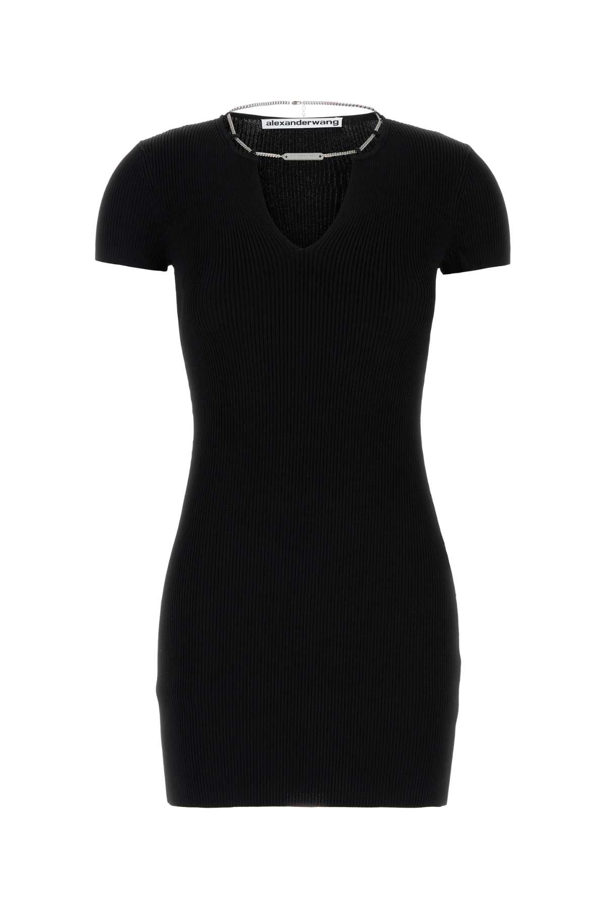 ALEXANDER WANG V-Neck Mini Dress with Nameplate Chain