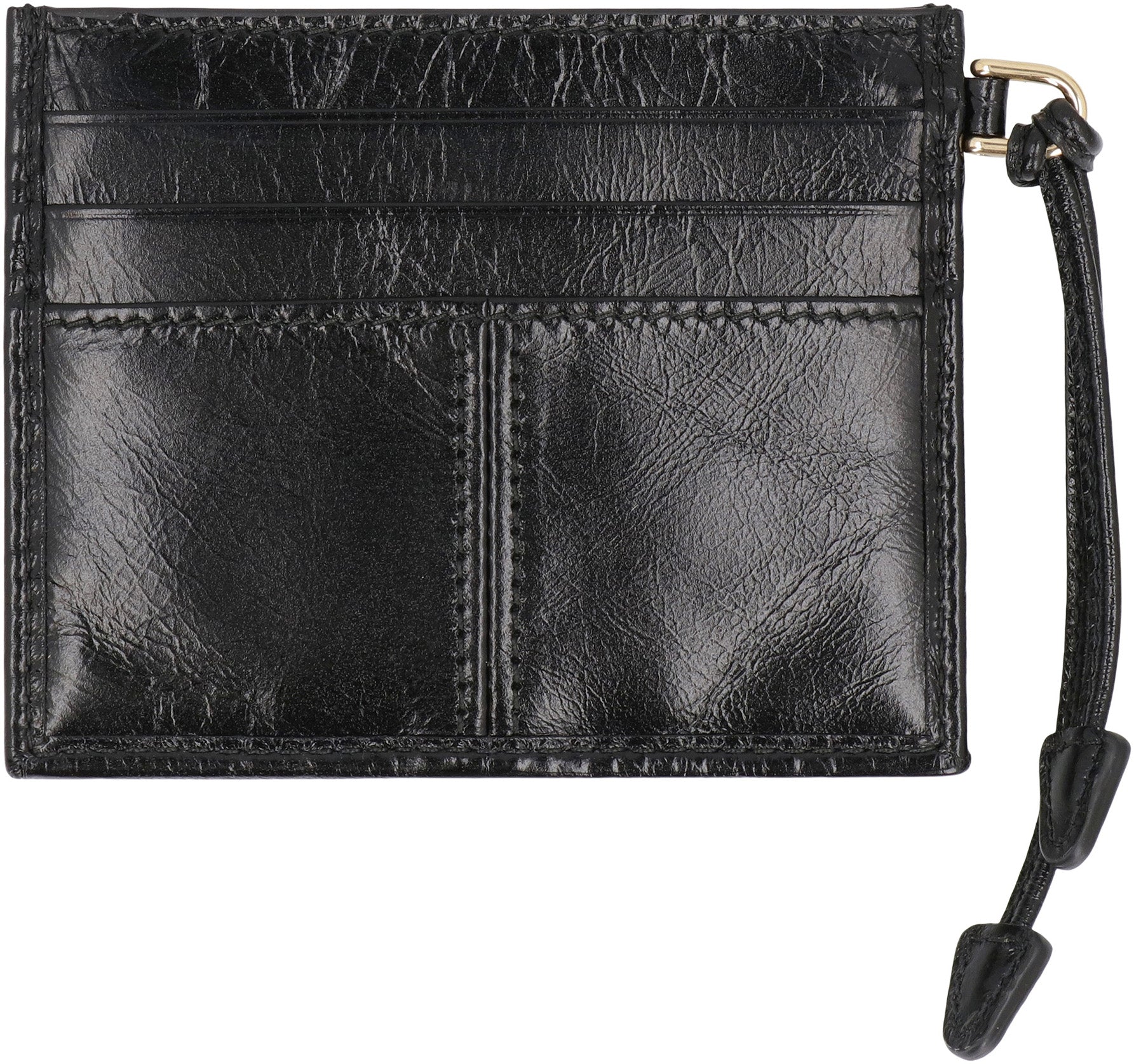 PRADA Mini Leather Card Holder with Gold-Tone Hardware