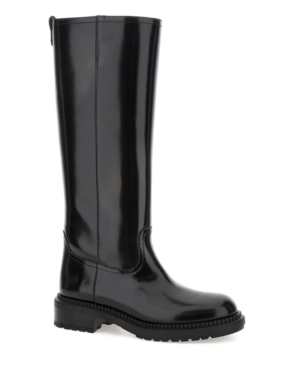 CASADEI Knee High Leather Boots with Zip-Up Closure
