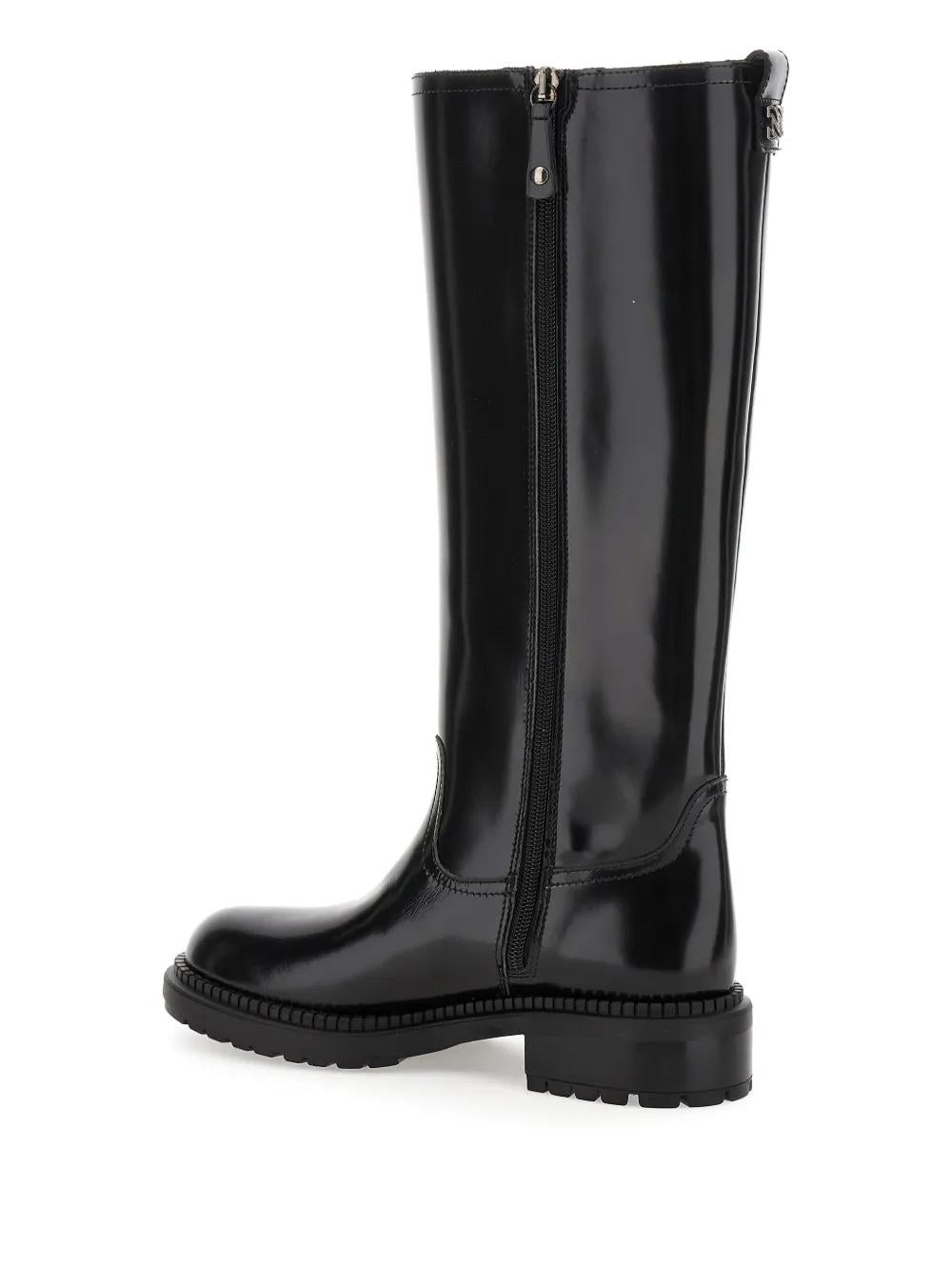 CASADEI Knee High Leather Boots with Zip-Up Closure