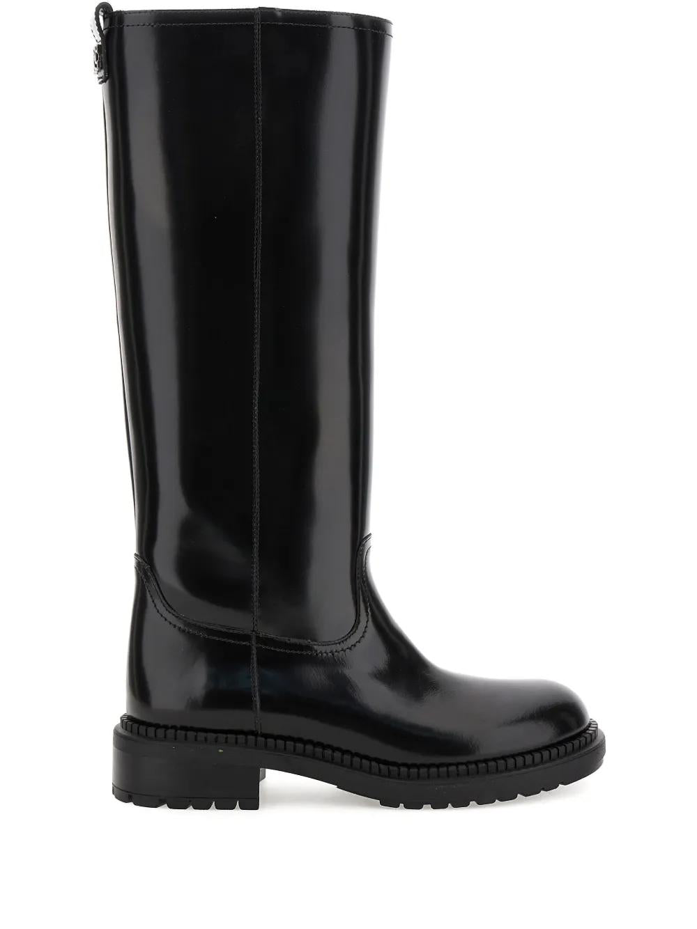 CASADEI Knee High Leather Boots with Zip-Up Closure