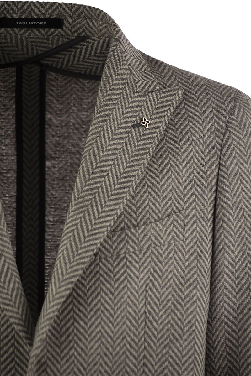 TAGLIATORE Men's Wool and Cashmere Jacket with Herringbone Pattern