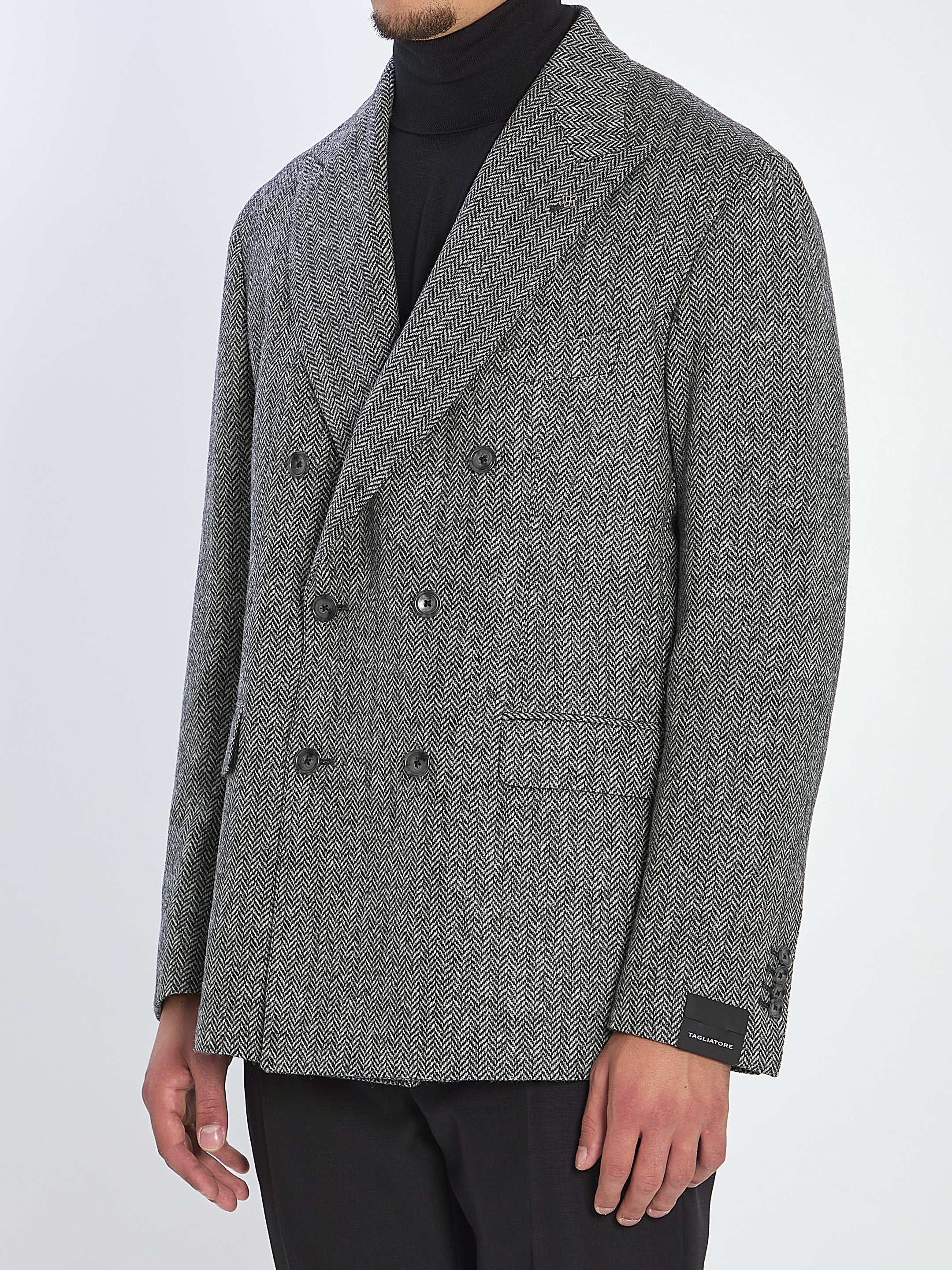 TAGLIATORE Double-Breasted Herringbone Jacket - Size 52